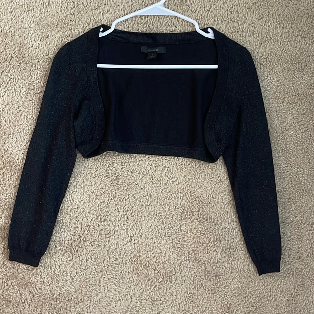 Express Black Glitter Cropped Shrug